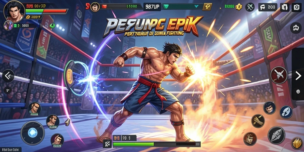 Gameplay Fighting yang intens dari 987UP dengan karakter yang berbeda.