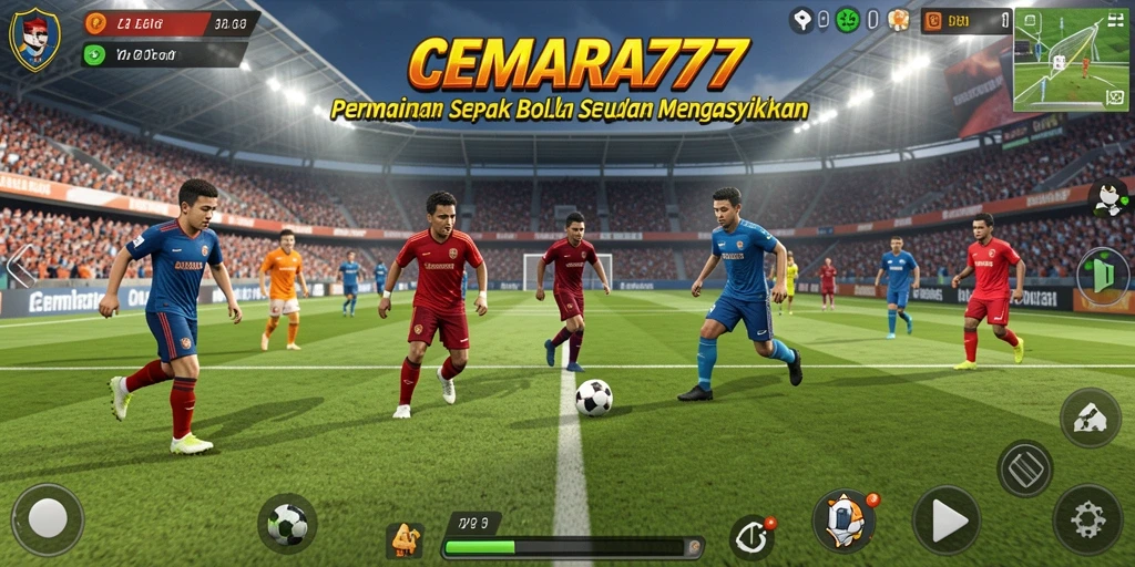 Screenshot CEMARA777 menampilkan aksi seru di lapangan sepak bola.