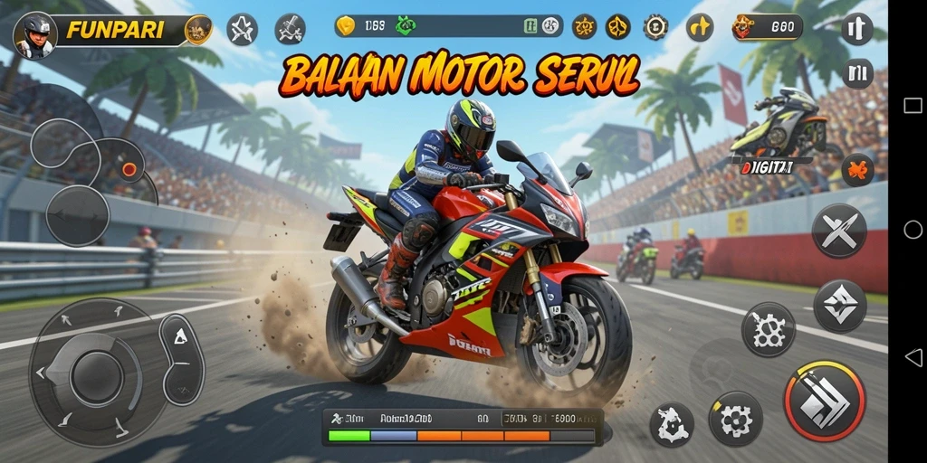 Tampilan gameplay seru dari balapan motor di FUNPARI.