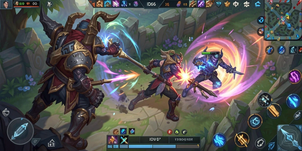 Screenshot gameplay ID66 yang mendebarkan dalam aksi MOBA.