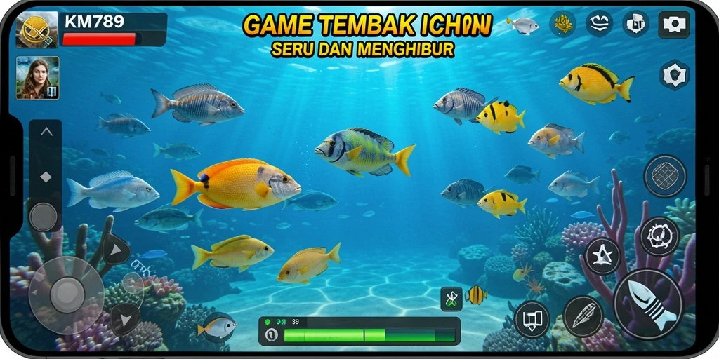 Tampilan gameplay KM789 dengan aksi menembak ikan yang seru.