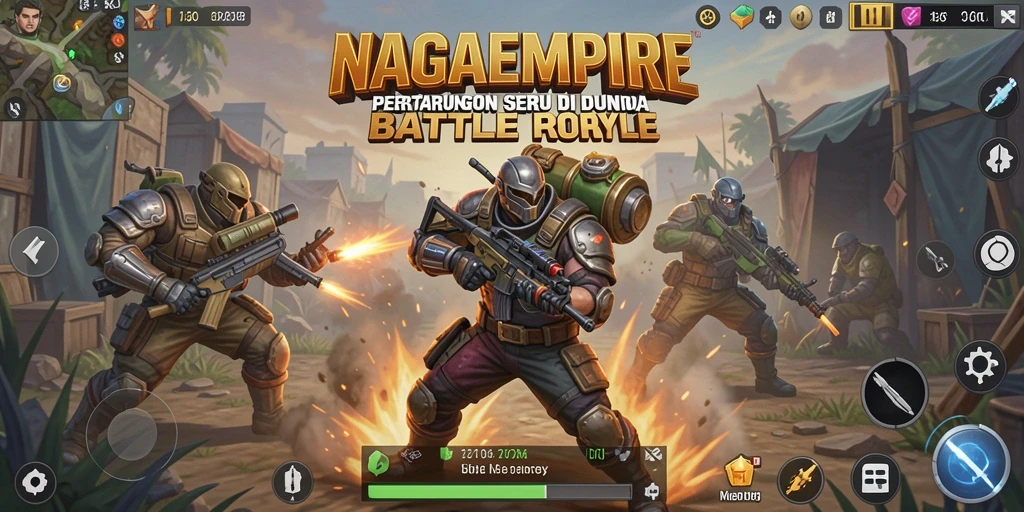 Screenshot NAGAEMPIRE menampilkan aksi intens dalam pertempuran Battle Royale.
