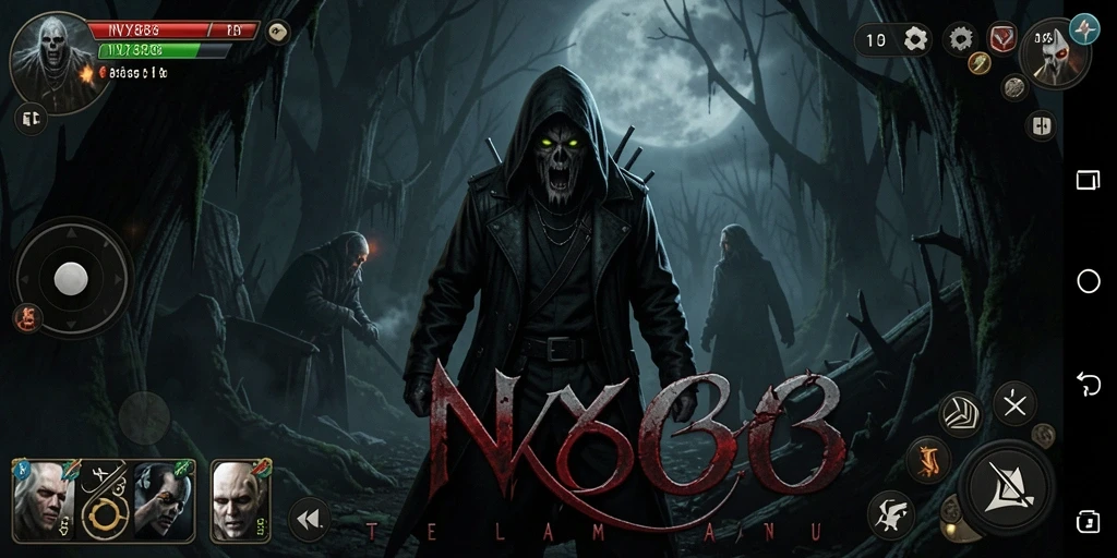 Screenshot gameplay dari NX888 menampilkan suasana horor yang mencekam.