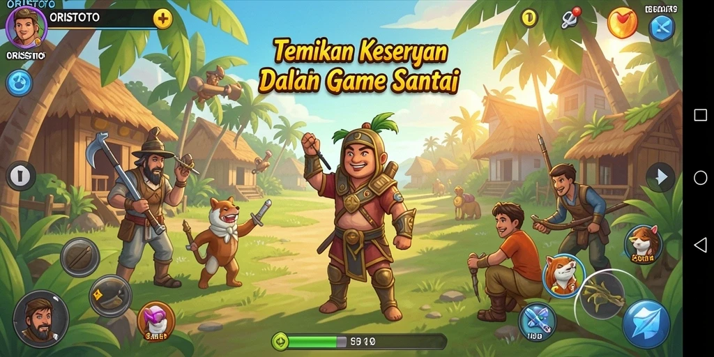 Tampilan gameplay dari ORISTOTO yang penuh warna dan seru.