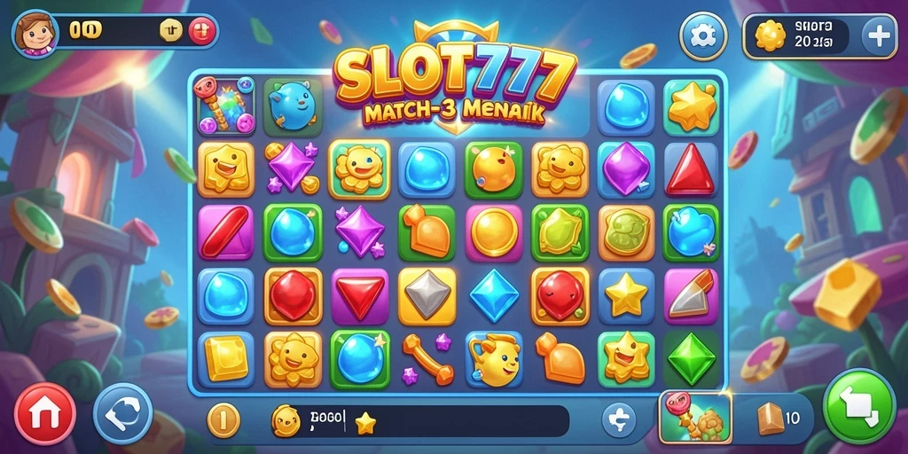 Tampilan menarik dari gameplay SLOT777 Match-3.