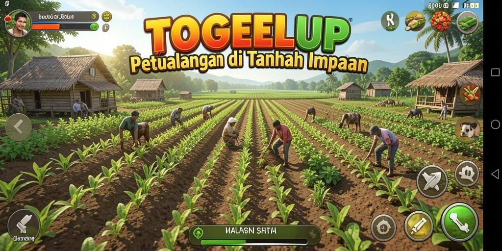 Tampilan gameplay TOGELUP dengan pengelolaan ladang yang strategis.